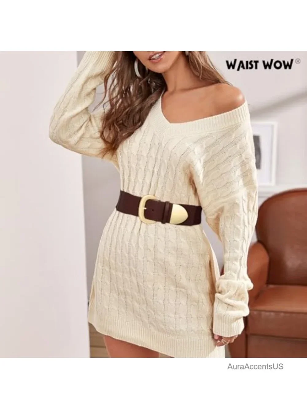 Wide Elastic Waist Belt Gold Buckle Thick Stretchy Belt for Dresses